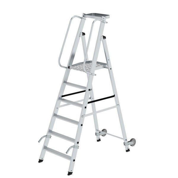 Günzburger Steigtechnik Plattformleiter mit Rollen und Griff 6 Stufen mit Ablageschale