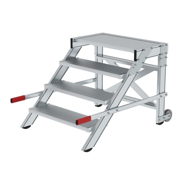 Günzburger Steigtechnik Arbeitspodest fahrbar, Stufenbreite 800 mm, Aluminium geriffelt 4 Stufen