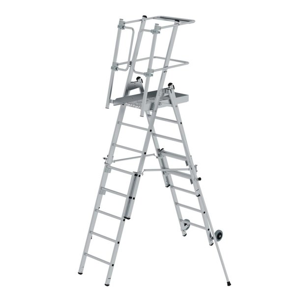 Günzburger Steigtechnik Plattformleiter FlexxStep 5 Sprossen mit Teleskopaufsatz 3 Sprossen