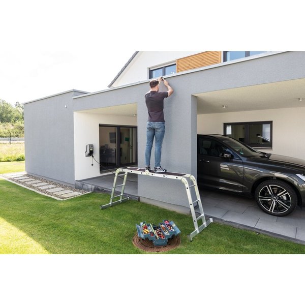 Günzburger Steigtechnik Vielzweckleiter 4-teilig mit nivello®-Traverse und Holzbelag 2x3 + 2x4 Sprossen