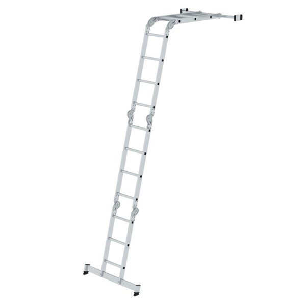 Günzburger Steigtechnik Vielzweckleiter 4-teilig mit nivello®-Traverse und Holzbelag 2x3 + 2x4 Sprossen