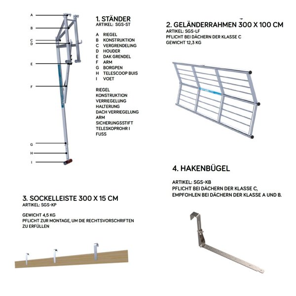ASC Group SGS-Dachrandsicherung für Schrägdach Komplettset 15m