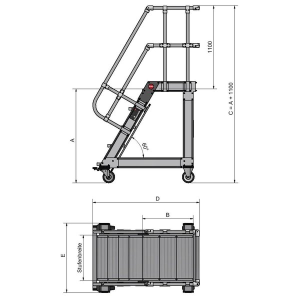 Hailo Professional Plattformtreppe fahrbar 60°,  Stufenbreite 600 mm 3 Stufen