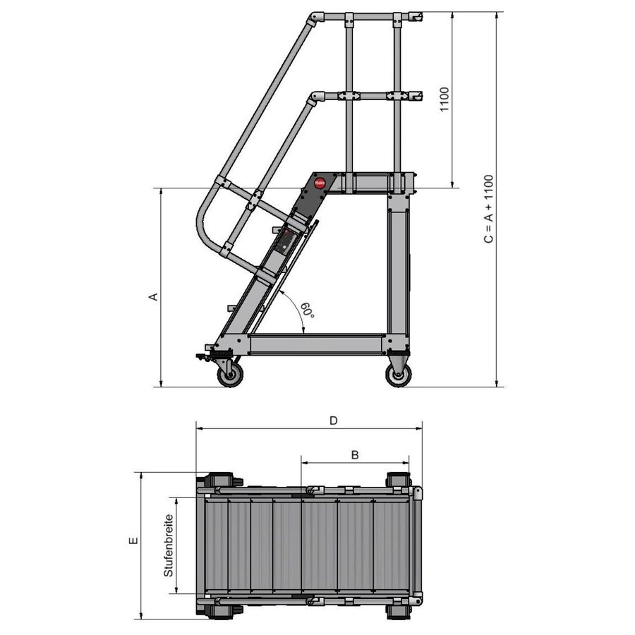 Hailo Professional Plattformtreppe fahrbar 60°,  Stufenbreite 600 mm 4 Stufen