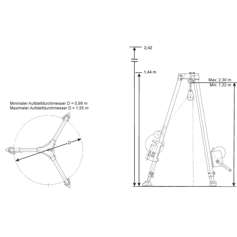 Hailo Professional Aluminium Dreibaum Typ DB-A2  Nur der Dreibaum ohne Zubehörteile