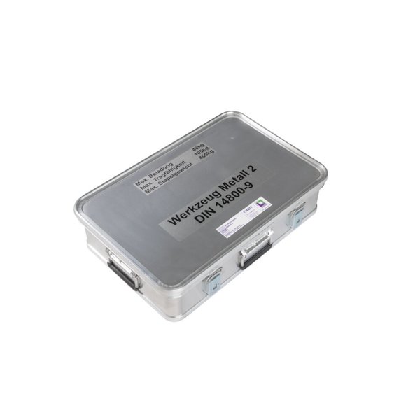 Günzburger Steigtechnik Kasten mit Trennsystem und Beschriftung "Werkzeugsatz Metall 2" Größe 3