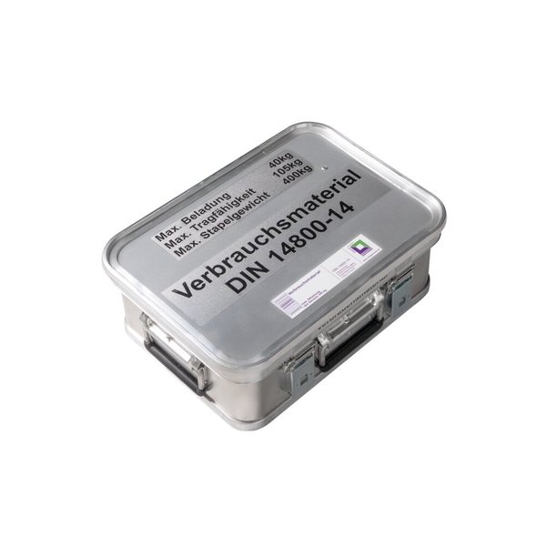 Günzburger Steigtechnik Kasten mit Trennsystem und Beschriftung "Verbrauchsmaterial" Größe 4