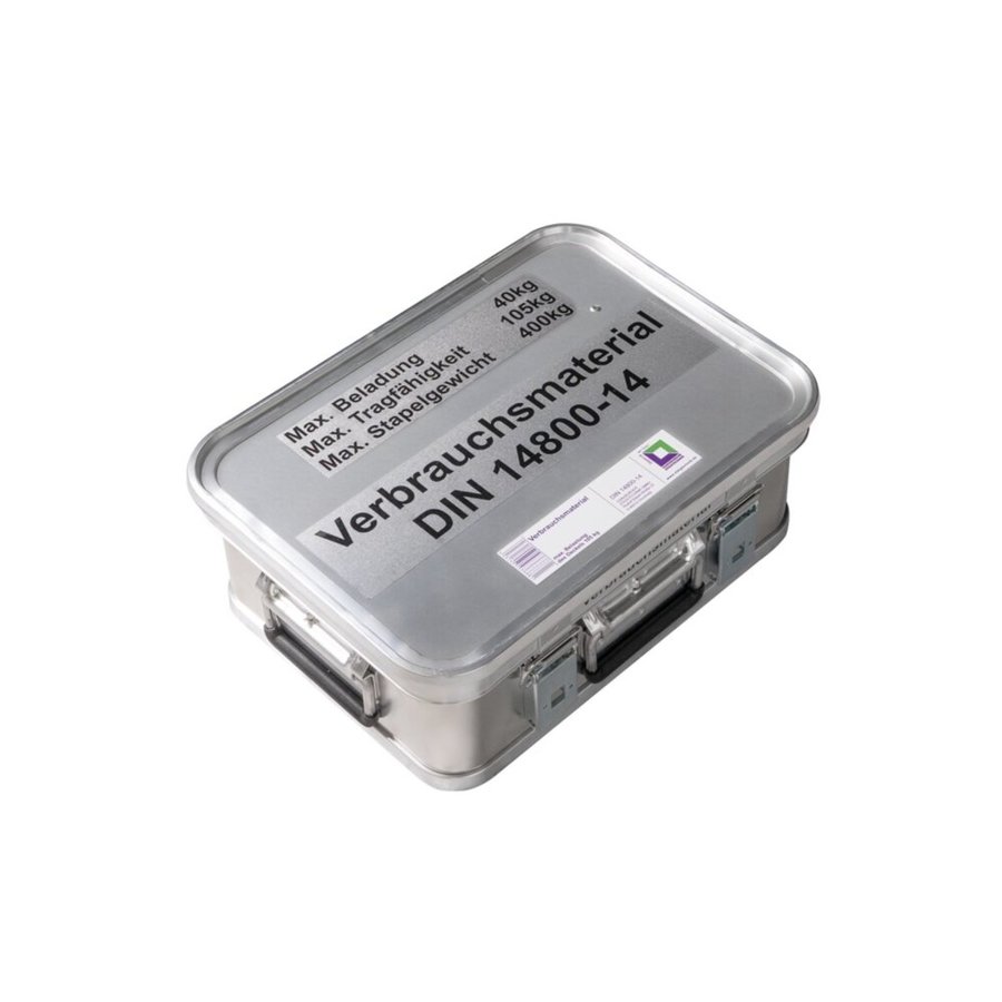 Günzburger Steigtechnik Kasten mit Trennsystem und Beschriftung "Verbrauchsmaterial" Größe 4