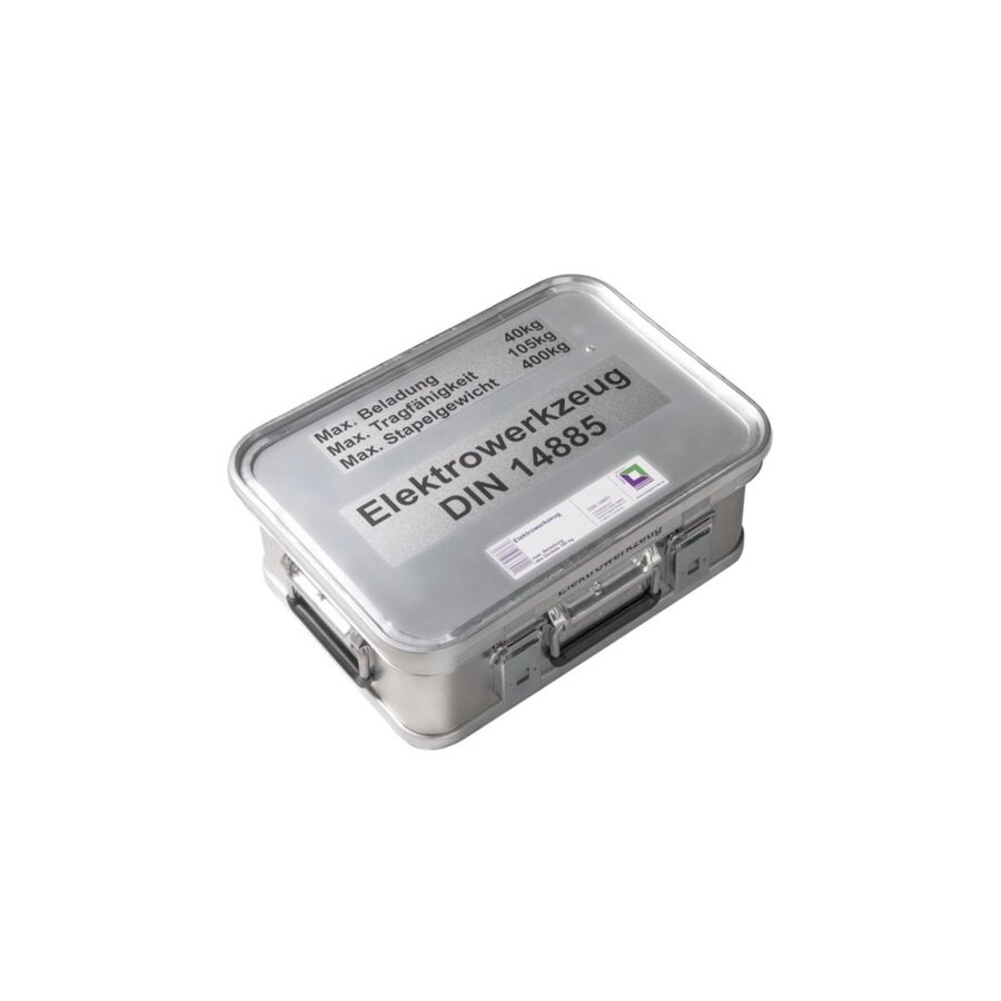 Günzburger Steigtechnik Kasten mit Trennsystem und Beschriftung "Elektrowerkzeugsatz" Größe 4