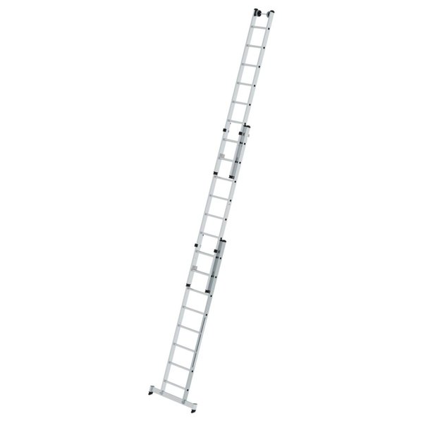 Günzburger Steigtechnik Mehrzweckleiter 3-teilig mit nivello®-Traverse und Wandlaufrollen 3x8 Sprossen