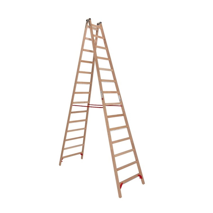 Euroline Holz-Sprossenstehleiter Nr. 10502 2x14 mit Eimerhaken