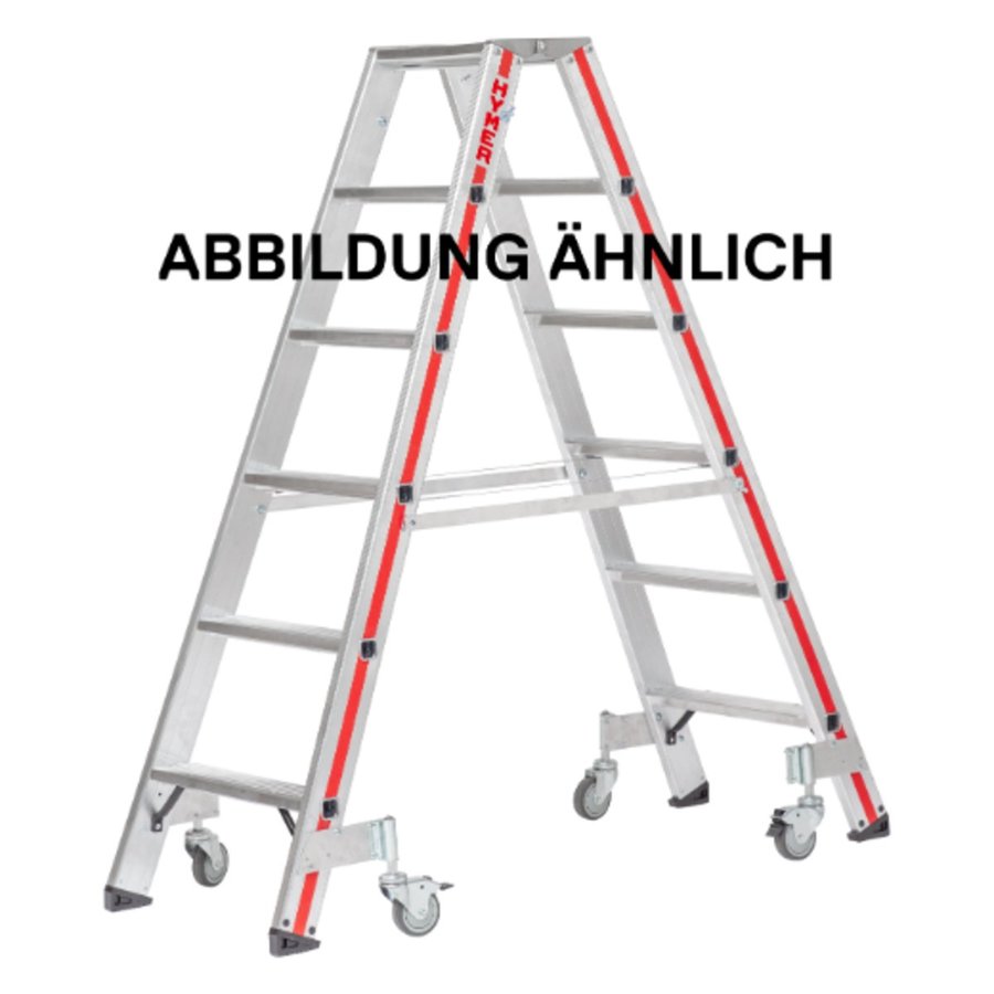Hymer Stufenstehleiter mit Rollen, beidseitig begehbar  2x5 Stufen