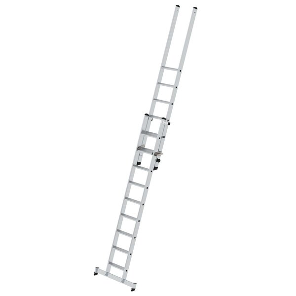 Günzburger Steigtechnik Stufen-Schiebeleiter 2-teilig mit nivello®-Traverse 1x9 + 1x6 Stufen