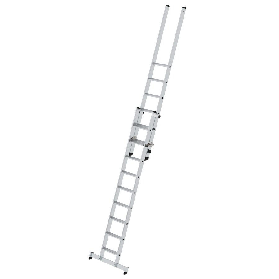 Günzburger Steigtechnik Stufen-Schiebeleiter 2-teilig mit nivello®-Traverse 1x9 + 1x6 Stufen