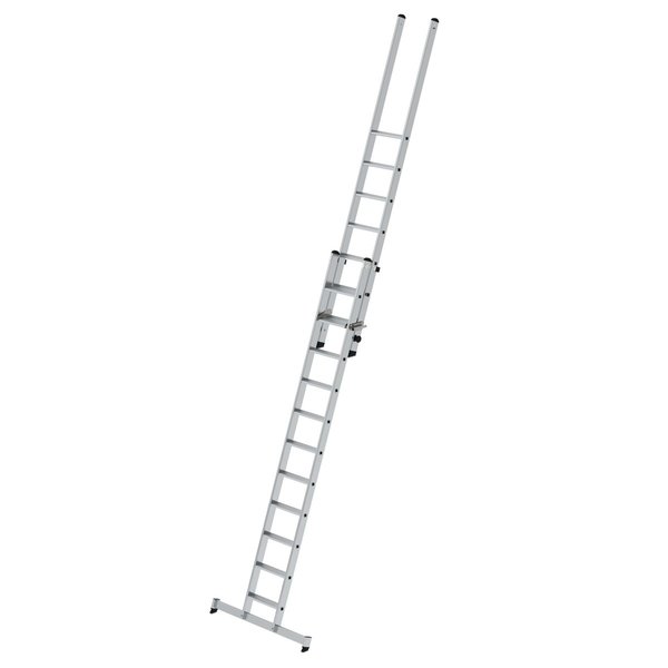 Günzburger Steigtechnik Stufen-Schiebeleiter 2-teilig mit nivello®-Traverse 1x11 + 1x7 Stufen