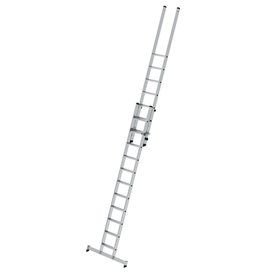 Günzburger Steigtechnik Stufen-Schiebeleiter 2-teilig mit nivello®-Traverse 1x11 + 1x7 Stufen