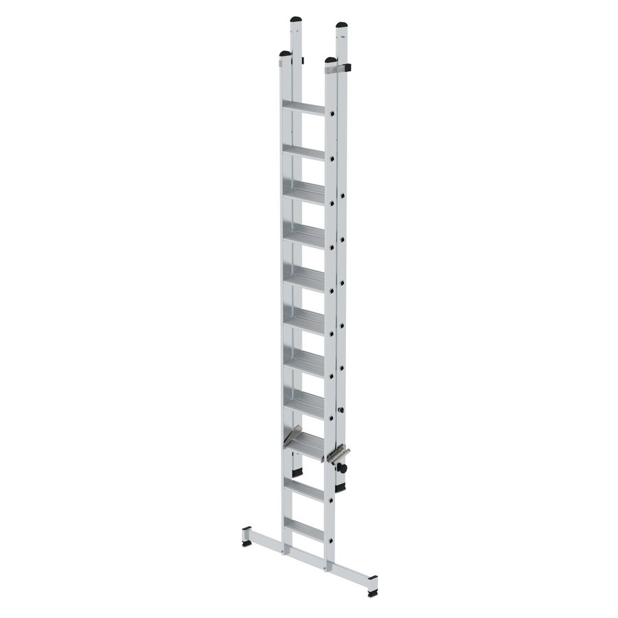 Günzburger Steigtechnik Stufen-Schiebeleiter 2-teilig mit nivello®-Traverse 1x11 + 1x7 Stufen