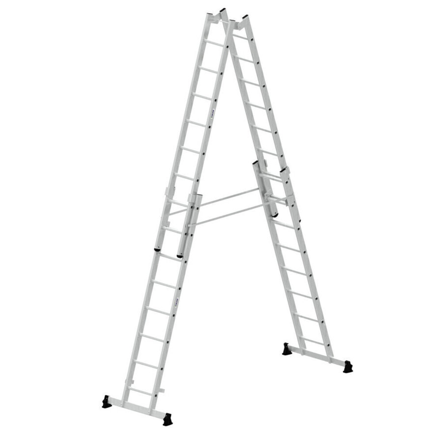 Günzburger Steigtechnik Sprossen-Stehleiter 4-teilig mit nivello®-Traverse 4x8 Sprossen