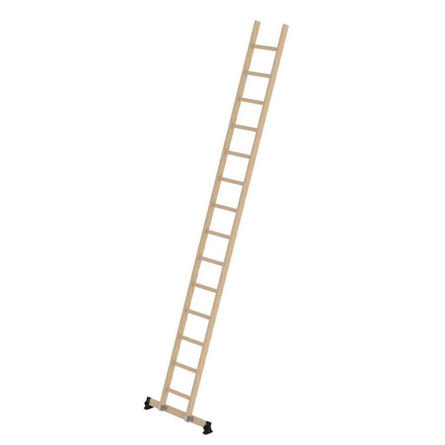 Günzburger Steigtechnik Sprossen-Anlegeleiter Holz nivello®-Traverse 14 Sprossen