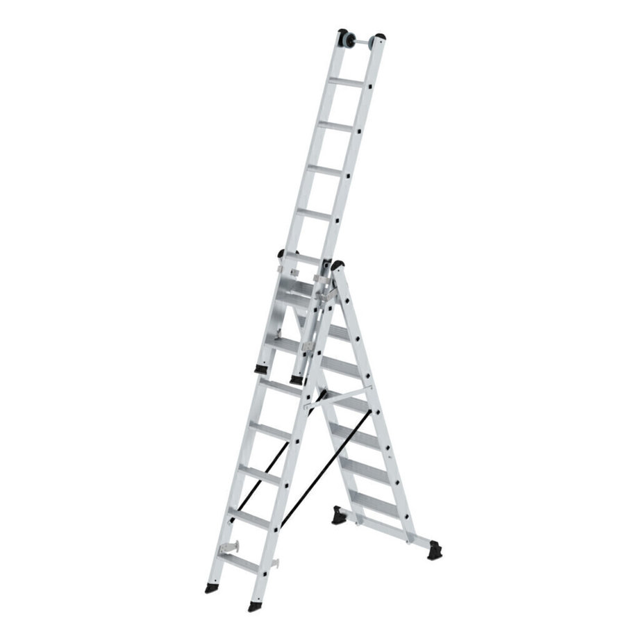 Günzburger Steigtechnik Stufen-Mehrzweckleiter 3-teilig mit nivello®-Traverse 3x7 Stufen