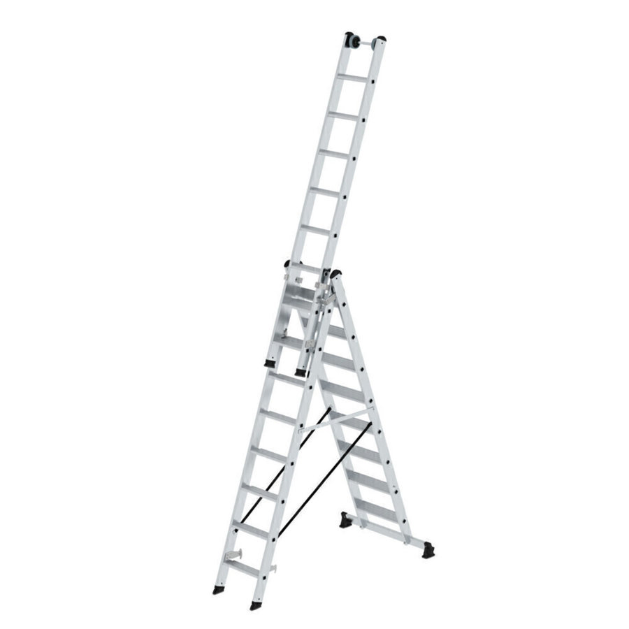 Günzburger Steigtechnik Stufen-Mehrzweckleiter 3-teilig mit nivello®-Traverse 3x8 Stufen