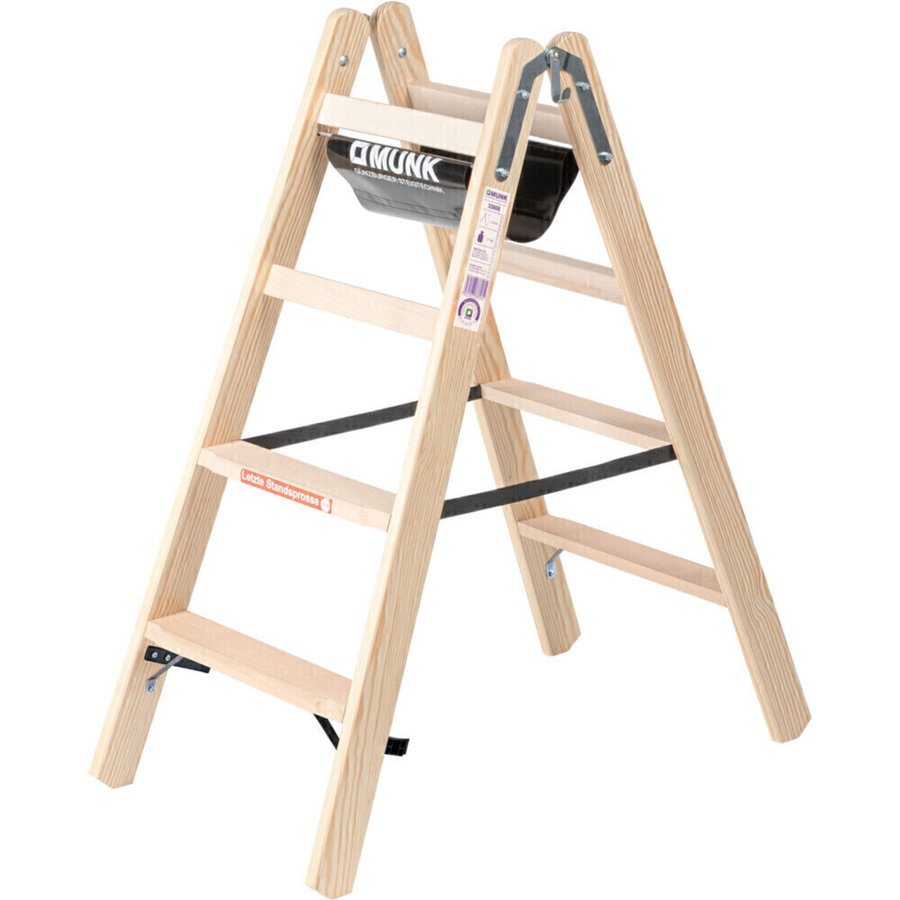 Günzburger Steigtechnik Stufen-Stehleiter Holz beidseitig begehbar 2x4 Stufen