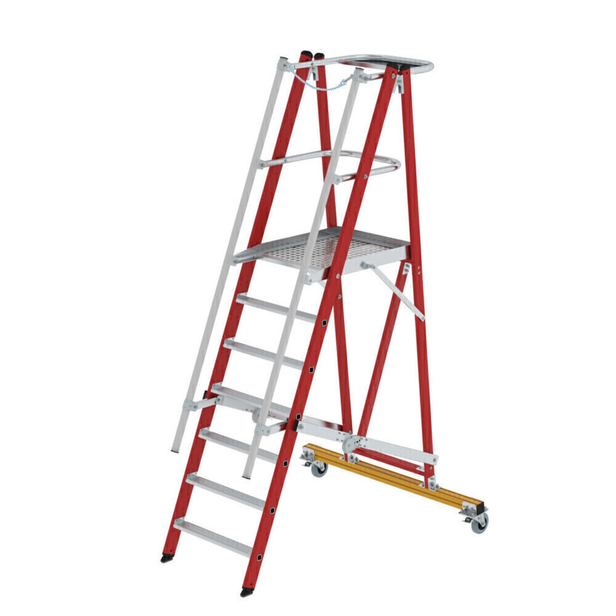 Günzburger Steigtechnik Plattformleiter GFK/Alu klappbar und fahrbar mit GFK-Handlauf 7 Stufen