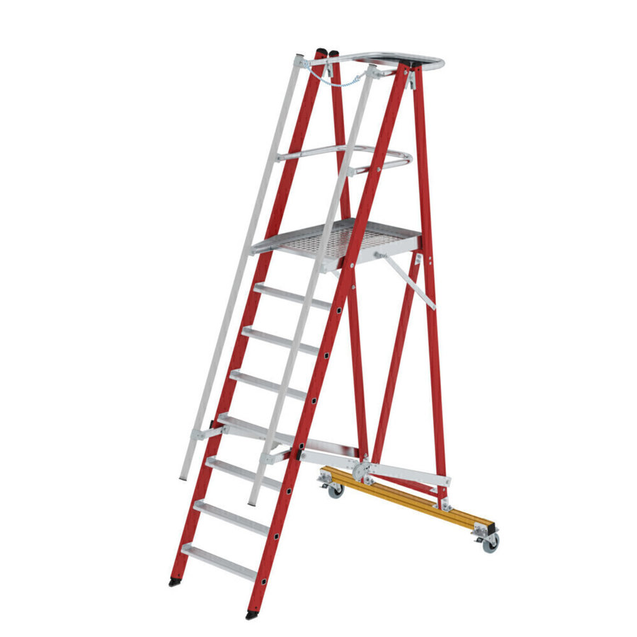 Günzburger Steigtechnik Plattformleiter GFK/Alu klappbar und fahrbar mit GFK-Handlauf 8 Stufen