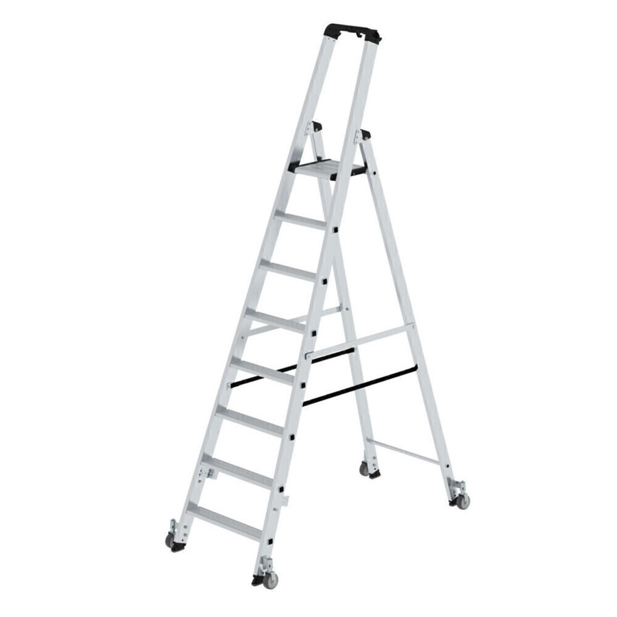 Günzburger Steigtechnik Stufen-Stehleiter einseitig begehbar mit Rollen 8 Stufen