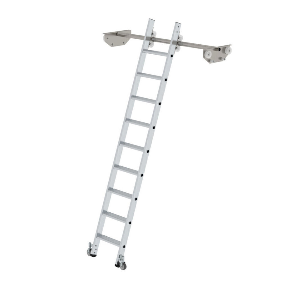 Günzburger Steigtechnik Stufen-Regalleiter fahrbar für Doppelregal 9 Stufen