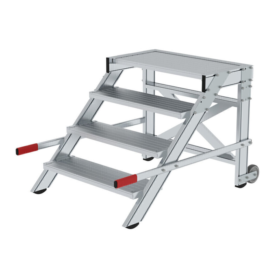 Günzburger Steigtechnik Arbeitspodest fahrbar, Stufenbreite 800 mm, Aluminium geriffelt 4 Stufen