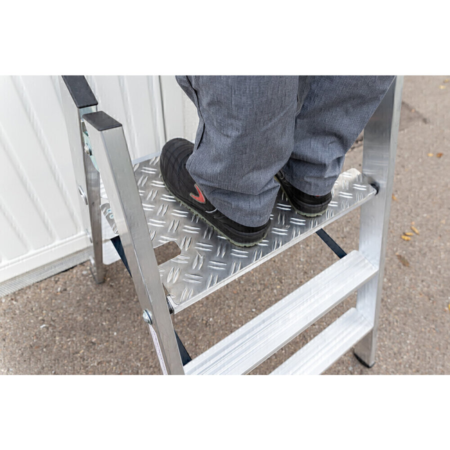 Günzburger Steigtechnik Klapptritt beidseitig begehbar Alu natur 3 Stufen