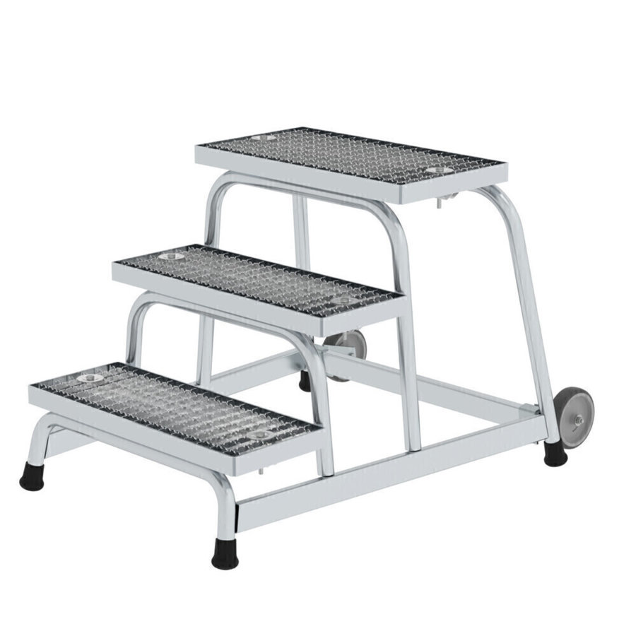 Günzburger Steigtechnik Arbeitspodest starr Stahl-Gitterrost mit Rollen 3 Stufen