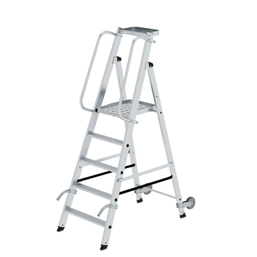 Günzburger Steigtechnik Plattformleiter mit Rollen und Griff 5 Stufen mit Ablageschale