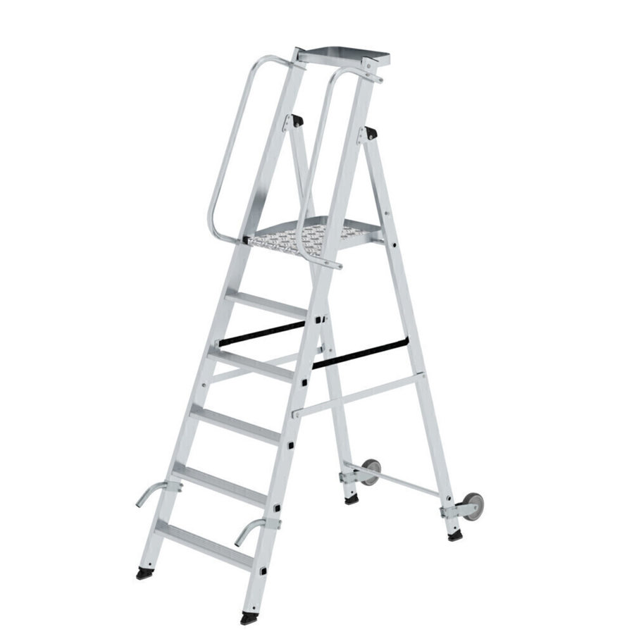 Günzburger Steigtechnik Plattformleiter mit Rollen und Griff 6 Stufen mit Ablageschale