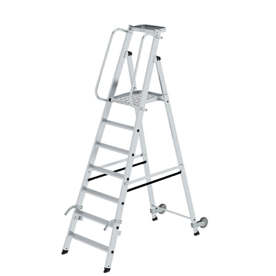 Günzburger Steigtechnik Plattformleiter mit Rollen und Griff 7 Stufen mit Ablageschale