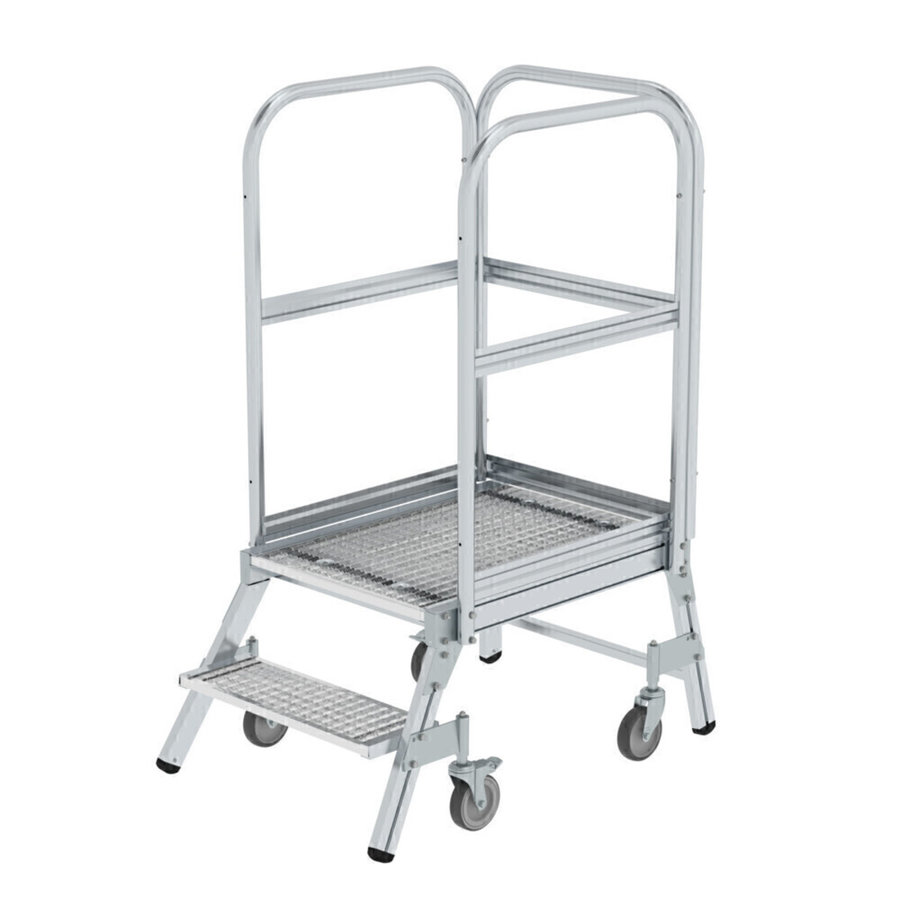 Günzburger Steigtechnik Podesttreppe einseitig begehbar mit Federrollen Stahl-Gitterrost 2 Stufen