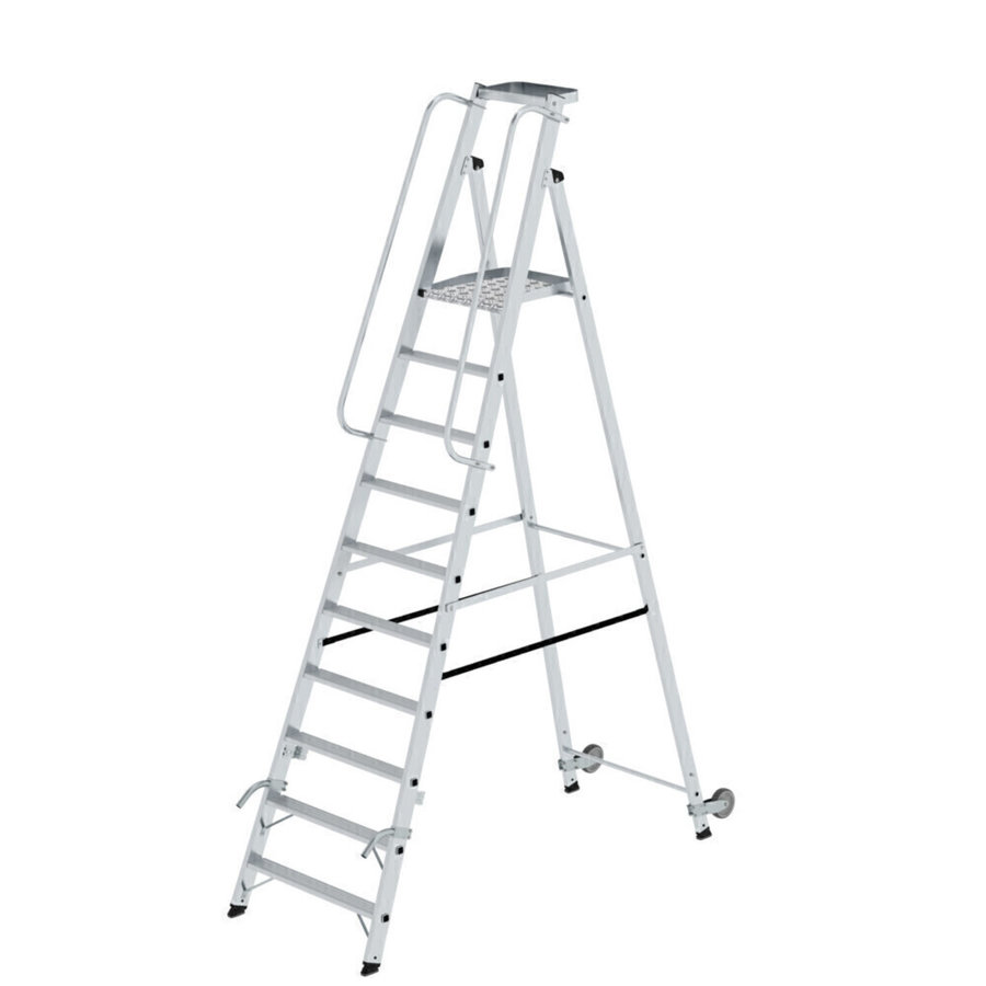 Günzburger Steigtechnik Plattformleiter mit Rollen und Griff 10 Stufen mit Ablageschale