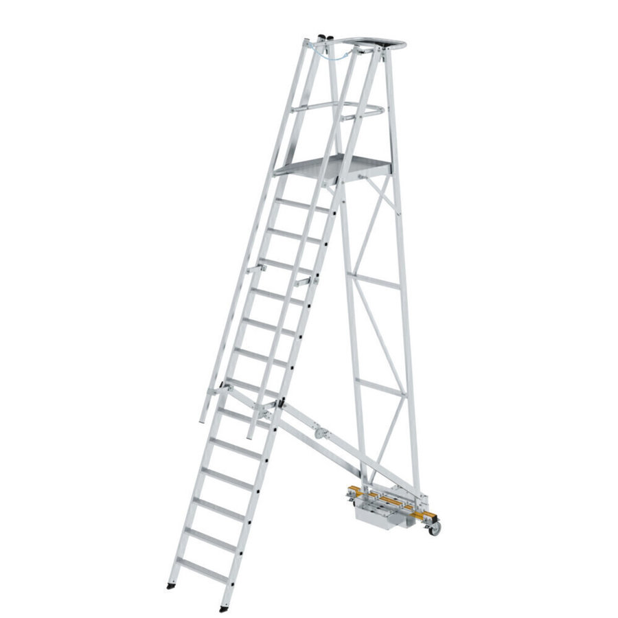 Günzburger Steigtechnik Plattformleiter klappbar mit schmalem Fahrwerk 14 Stufen