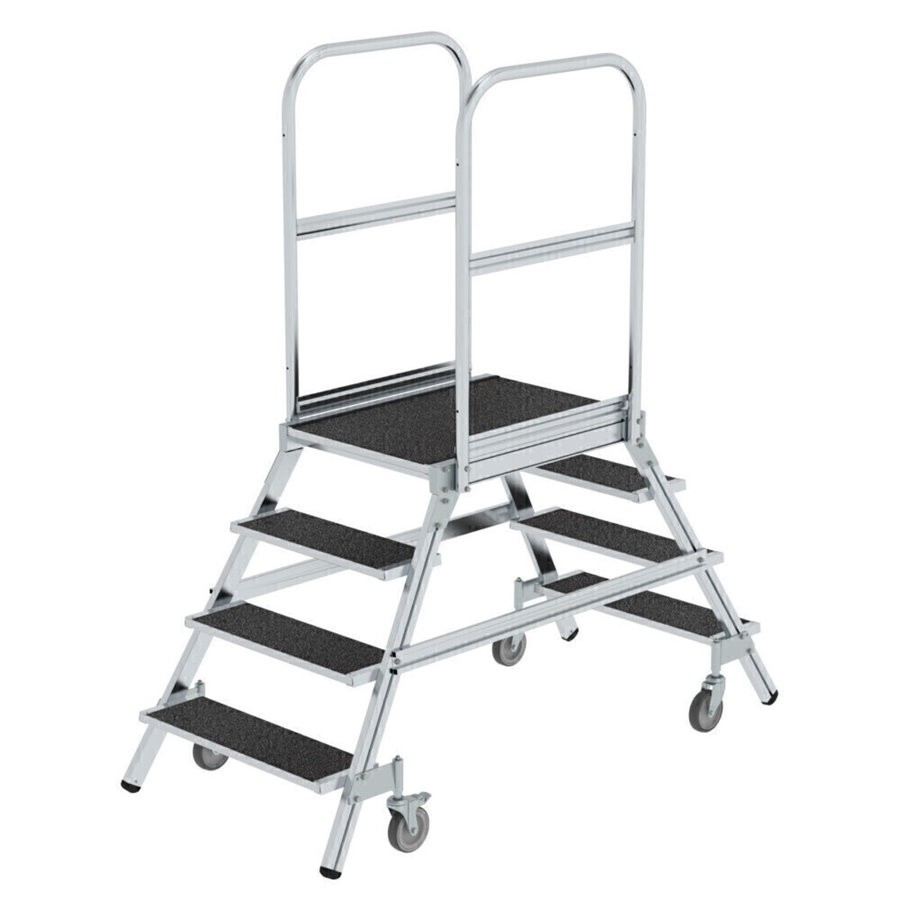 Günzburger Steigtechnik Podesttreppe beids. begehbar mit Federrolle Korundbeschichtung R13 4 Stufen