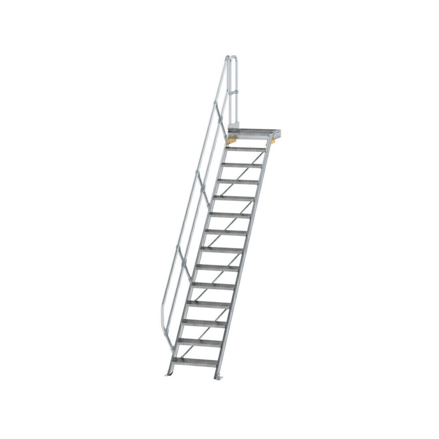 Günzburger Steigtechnik Treppe mit Plattform 45° Stufenbreite 600 mm 14 Stufen Aluminium geriffelt