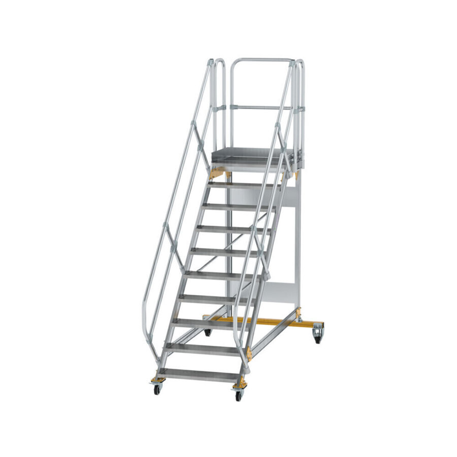 Günzburger Steigtechnik Plattformtreppe 45° fahrbar Stufenbreite 800 mm 10 Stufen Aluminium geriffelt