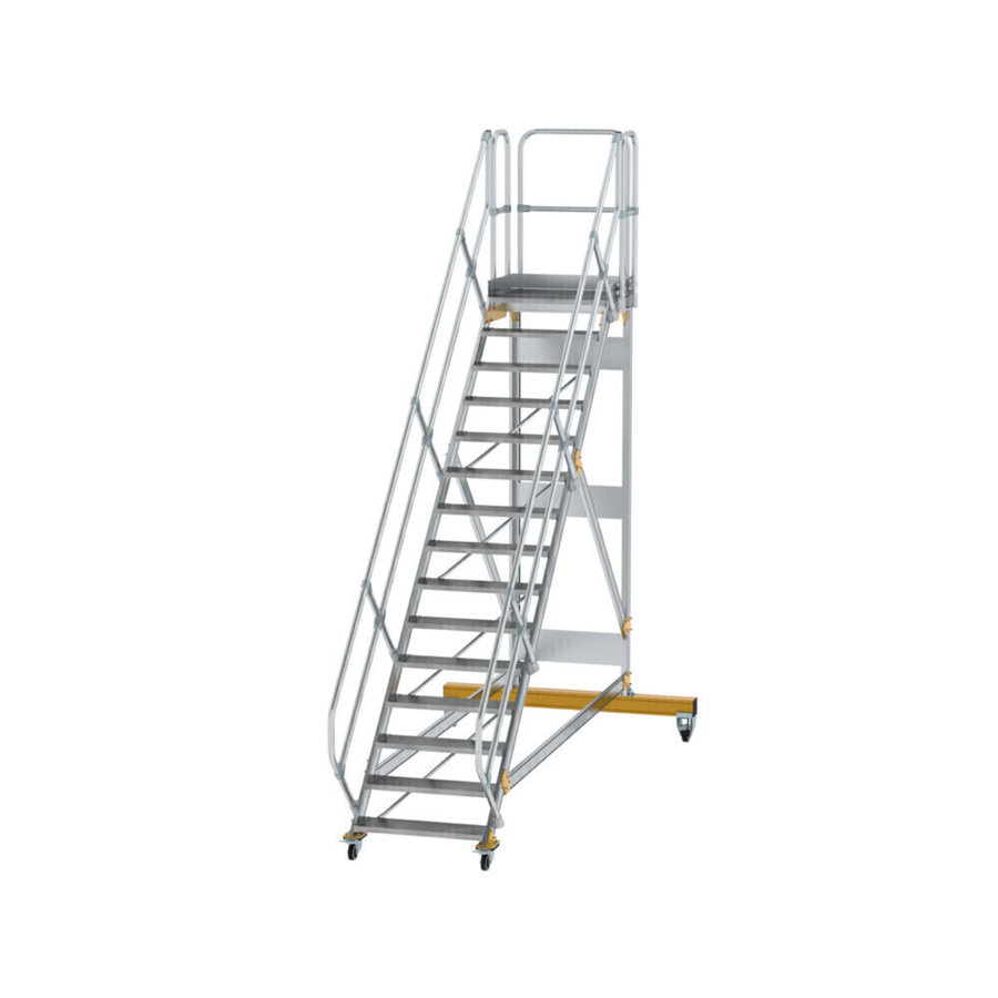 Günzburger Steigtechnik Plattformtreppe 45° fahrbar Stufenbreite 800 mm 15 Stufen Aluminium geriffelt