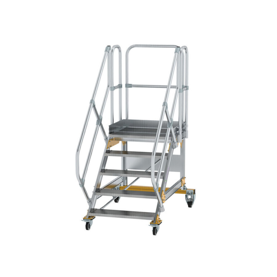 Günzburger Steigtechnik Plattformtreppe 45° fahrbar Stufenbreite 800 mm 5 Stufen Aluminium geriffelt