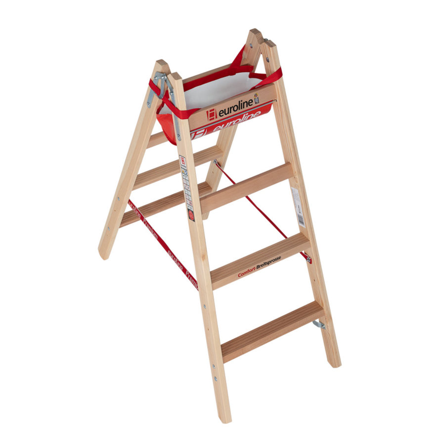 Euroline Holz-Sprossenleiter Nr. 10504 2x4 mit Comfort-Breitsprosse und Eimerhaken