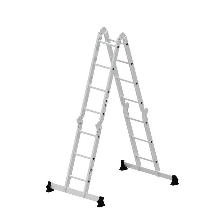 Günzburger Steigtechnik Vielzweckleiter 4-teilig mit nivello®-Traverse und Holzbelag 2x3 + 2x4 Sprossen
