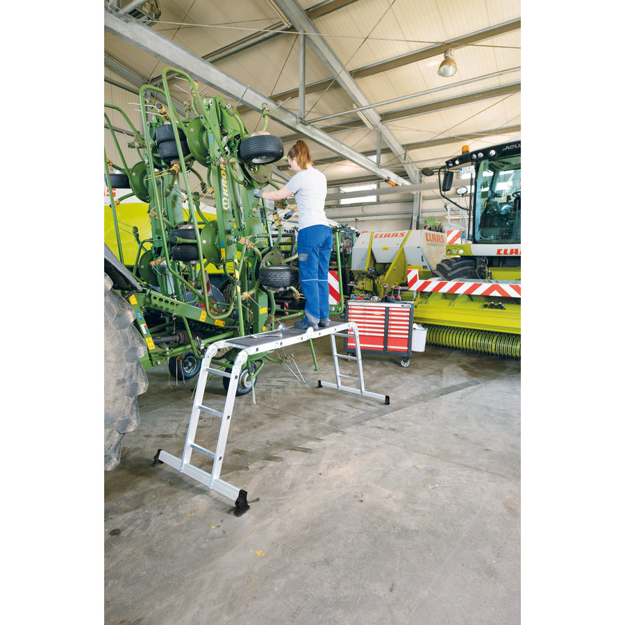 Günzburger Steigtechnik Vielzweckleiter 4-teilig mit nivello®-Traverse 2x3 + 2x4 Sprossen