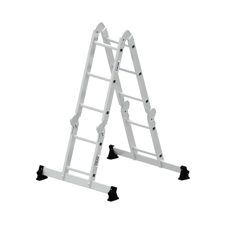 Günzburger Steigtechnik Vielzweckleiter 4-teilig mit nivello®-Traverse und Holzbelag 2x2 + 2x3 Sprossen