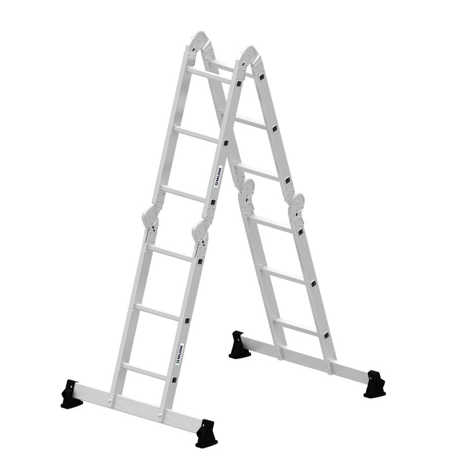 Günzburger Steigtechnik Vielzweckleiter 4-teilig mit nivello®-Traverse und Holzbelag 4x3 Sprossen