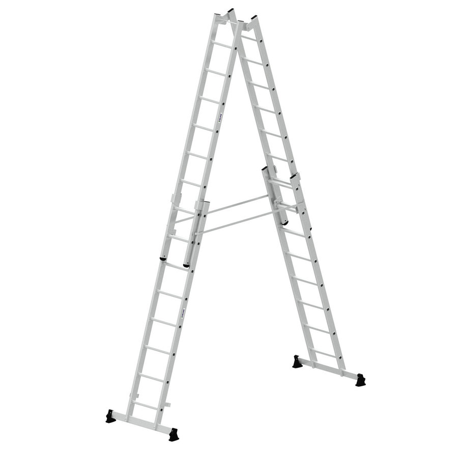 Günzburger Steigtechnik Sprossen-Stehleiter 4-teilig mit nivello®-Traverse 4x8 Sprossen